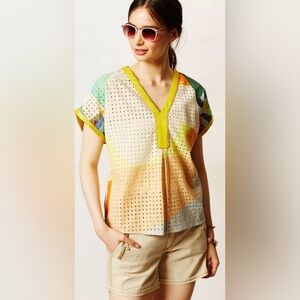 Anthropologie Conditions Apply Gabo Eyelet Tee Size Small Colorblock Eyelet